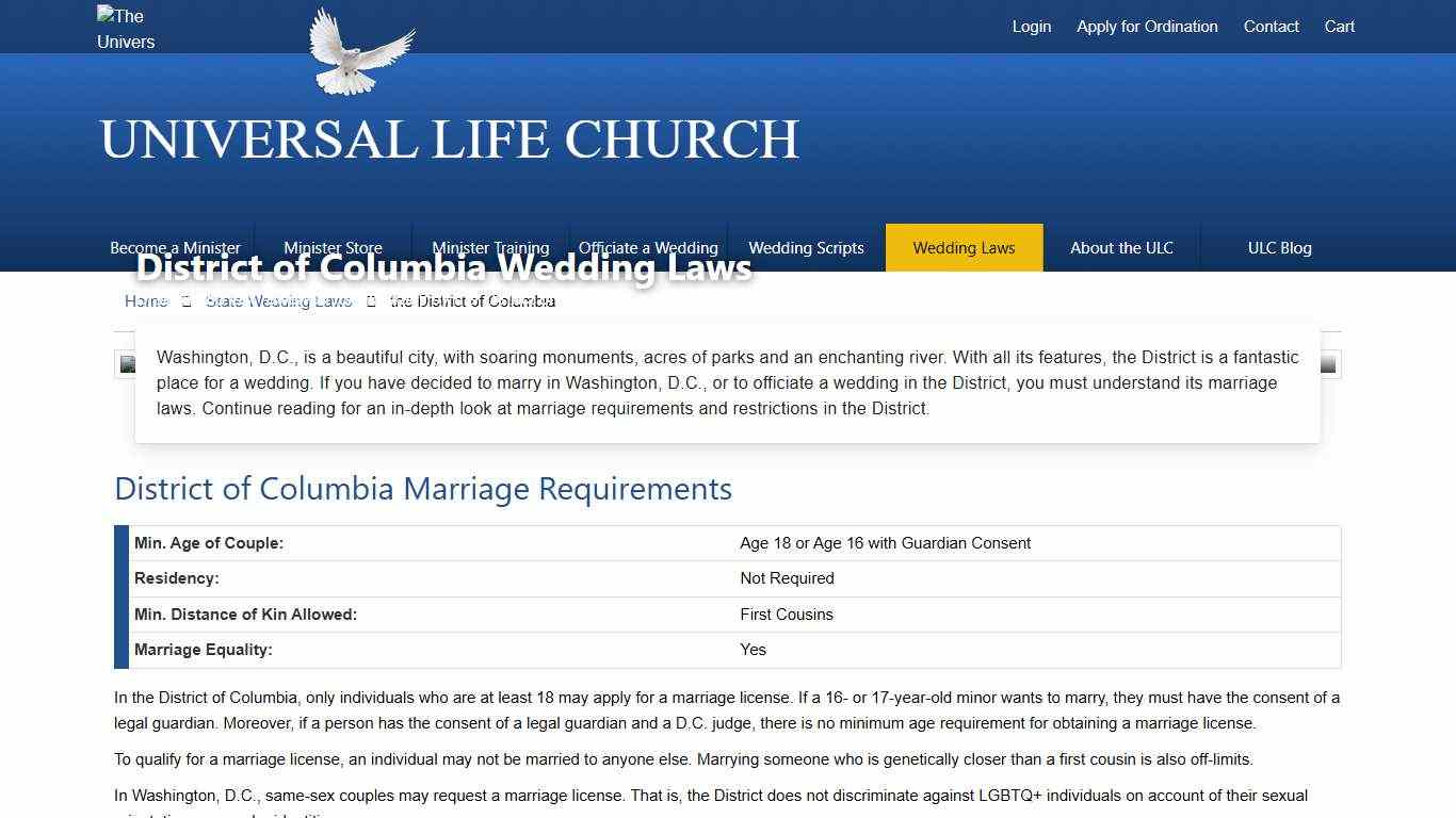 District of Columbia Wedding Laws